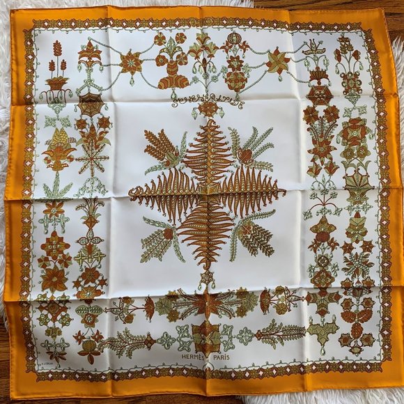 Vintage Hermès Henri d'Origny "Scheherazade" Silk Scarf With Gold Pattern
